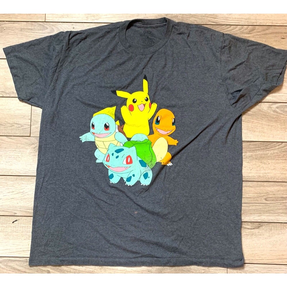 POKEMON Shirt Men Charcoal Gray T Shirt~XL~Pikachu Charmander Squirtle Bulbasaur